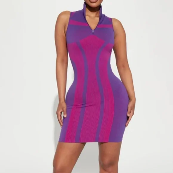 Fashion Nova | Dresses | New Fashion Nova Purple And Blue Sleeveless Vneck  Bodycon Mini Dress | Poshmark